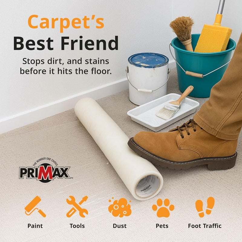 Primax Carpet Protector Film 24" x 200' – Self-Adhesive Carpet Protection Film – Clear Plastic Floor Cover – Sticky, Tear-Resistant, Easy Removal – for Moving, Painting, Construction - Image 4
